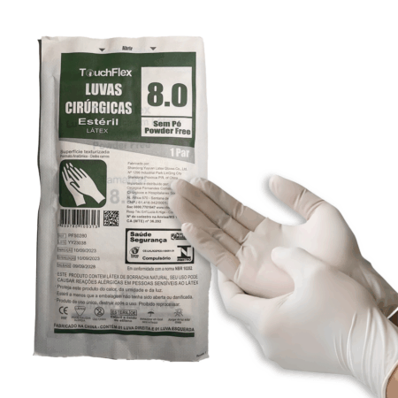 LUVA CIRURGICA LATEX S/PÓ, TOUCHFLEX, TAM: 8.0, Anvisa: 10150470373 - Lote: YY23038, Val: 08/28